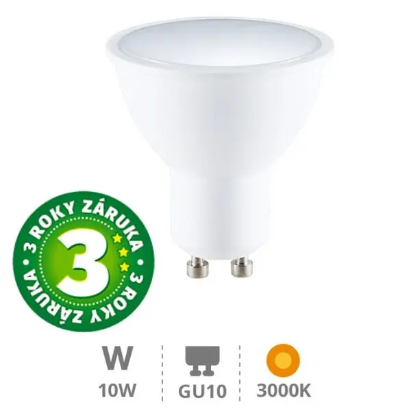 Prémiová LED žárovka GU10 10W 1000lm teplá, ekv. 75W, 3 roky záruka