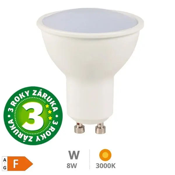 Prémiová LED žárovka GU10 8W 710lm teplá, ekv. 53W, 3 roky záruka