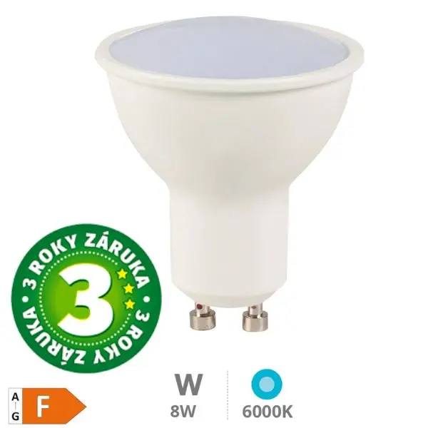 Prémiová LED žárovka GU10 8W 710lm studená, ekv. 53W, 3 roky záruka