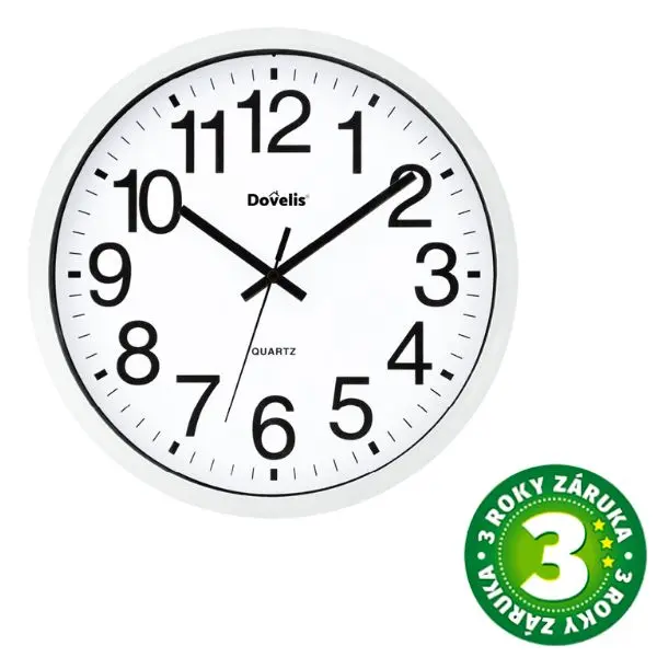 Nástěnné hodiny Classic 25cm s velkými číslicemi, na 1 baterii AA, bílé, 3 roky záruka