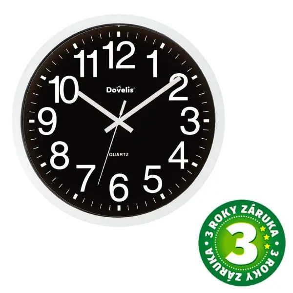 Nástěnné hodiny Classic 25cm s velkými číslicemi, na 1 baterii AA, černé, 3 roky záruka
