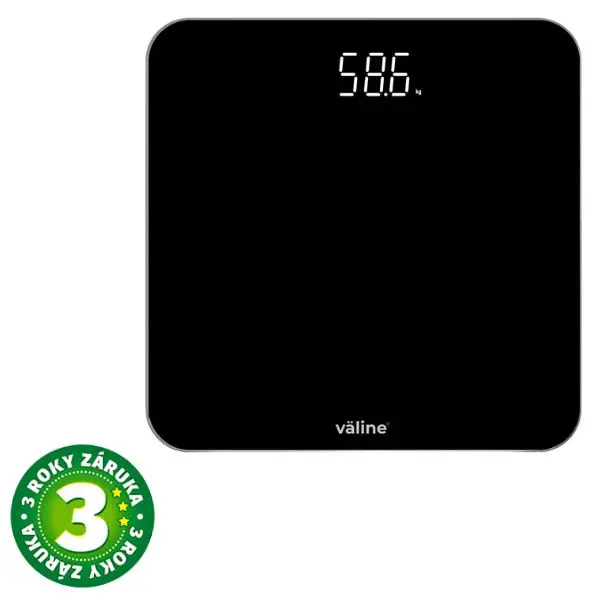 Digitální váha Väline Kocarli, max 180kg, na 3 baterie AAA, tvrzené sklo, černá,3 roky zár