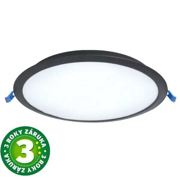 Vestavný LED panel 18W 1620lm, studená, černý kruhový, 22cm, 3 roky záruka