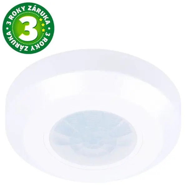 Malé pohybové čidlo na strop – PIR senzor GSC, IP20 do interiéru, bílé, 400W, 3 roky zár.