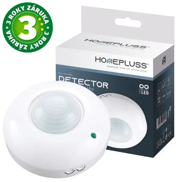Pohybové čidlo na strop – PIR senzor Homepluss, IP20 do interiéru, bílé, 300W, 3 roky zár.