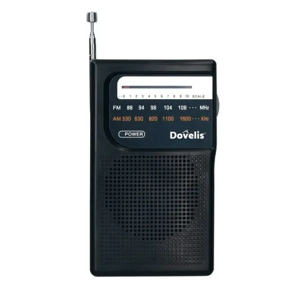 Přenosné kapesní rádio Dovelis na 2 baterie AA, AM/FM, černé