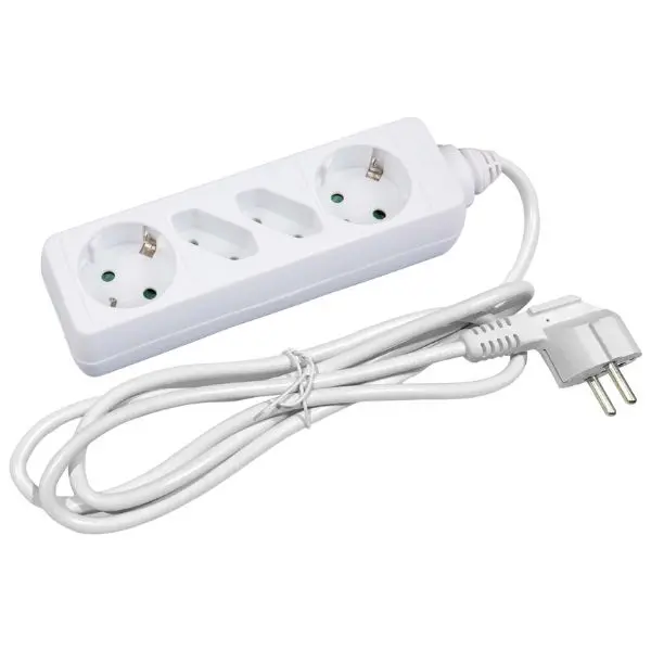 SCHUKO prodlužovací kabel - 4 zásuvky (2+2), 1,5m, bílý 3G1.5