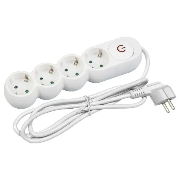 SCHUKO designový prodlužovací kabel - 4 zásuvky, 3m, bílý s vypínačem 3G1.5