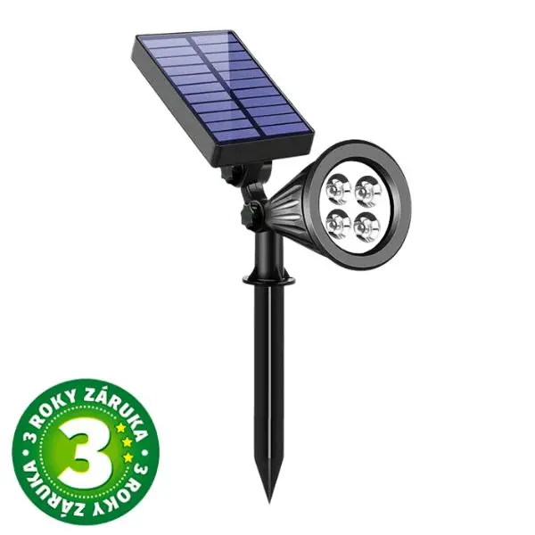 Zahradní solární reflektor Alezu, 33cm, zapichovací nebo na zeď, 3W, 250lm, studené světlo