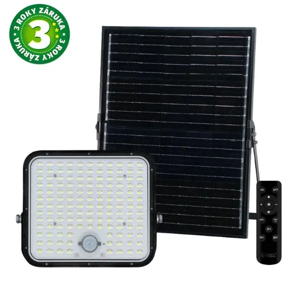 Venkovní solární LED reflektor 200W, 5500lm, studená bílá, samostatný solární panel, DO