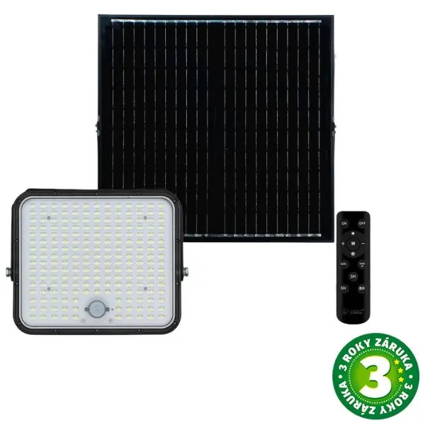 Venkovní solární LED reflektor 300W, 6380lm, studená bílá, samostatný solární panel, DO