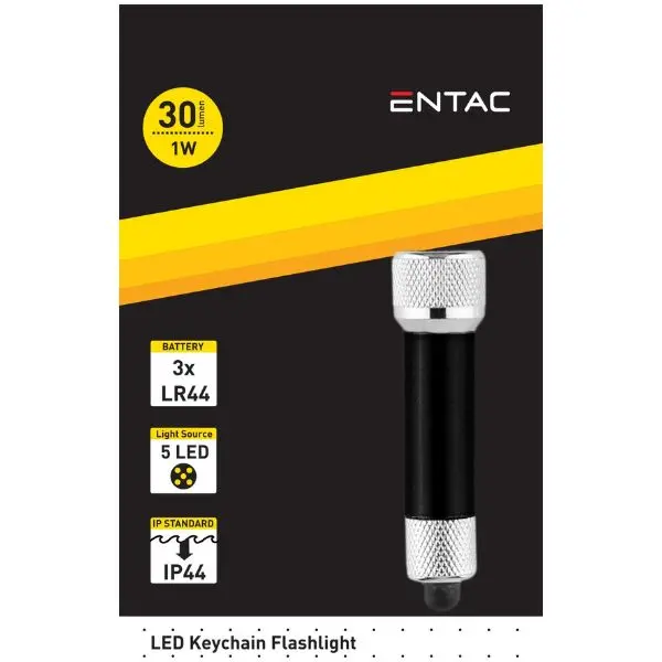 LED svítilna na klíče 1W 30lm IP44, hliník, černá
