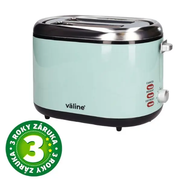 Retro topinkovač na 2 toasty Sindae 850W funkce přihřátí a rozmrazení, mint, 3 roky záruka