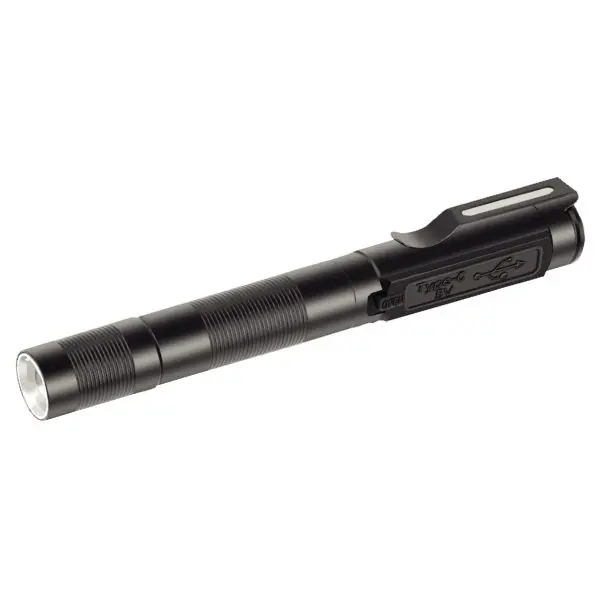 Nabíjecí tužková LED svítilna 3W 180lm IP54, Zoom, hliník, černá