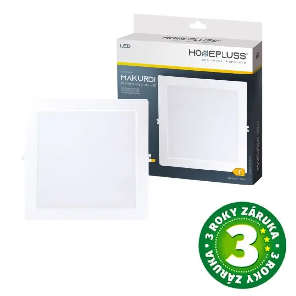 Vestavný LED panel 18W 1600lm, denní, čtvercový, 22cm, 3 roky