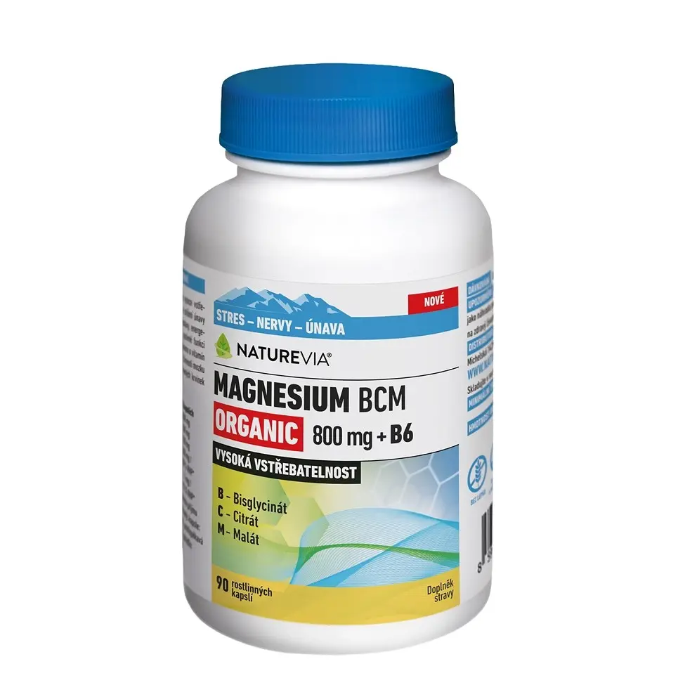 NatureVia Magnesium Organic BCM 800mg +B6 90 kapslí