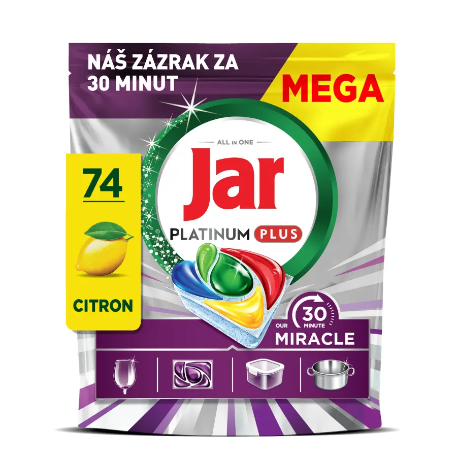 Jar Our 30 Minute Miracle Platinum Plus kapsle do myčky nádobí 74 ks