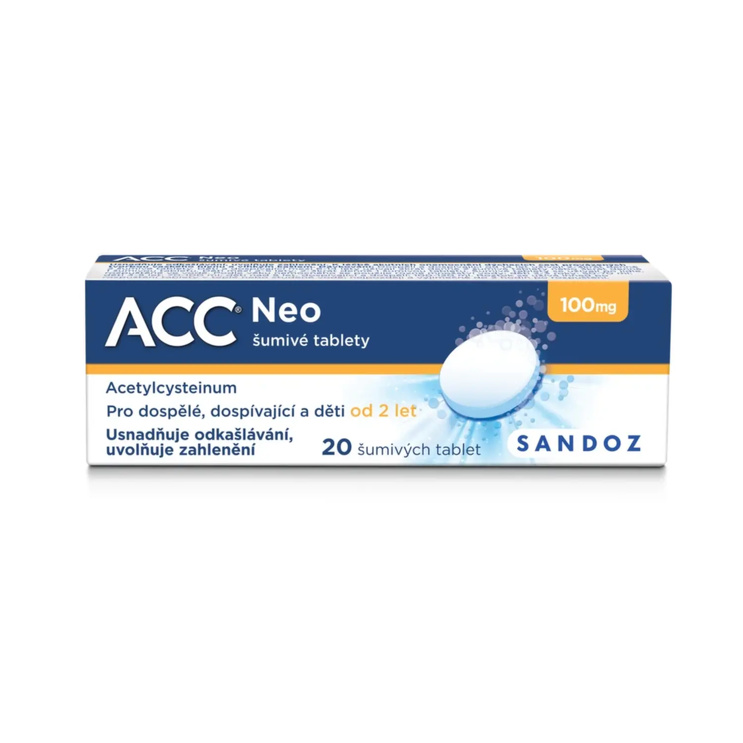 ACC® NEO 100 mg 20 šumivých tablet na vlhký kašel pro dospělé a děti od 2 let