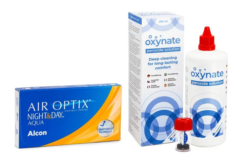 Alcon Air Optix Night & Day Aqua (6 čoček) + Oxynate Peroxide 380 ml s pouzdrem
