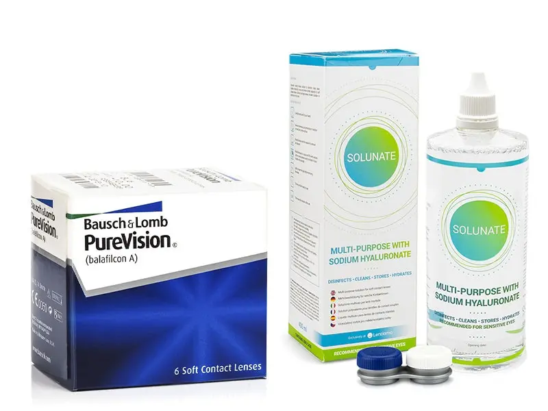 Bausch & Lomb PureVision (6 čoček) + Solunate Ⓢ Multi-Purpose 400 ml s pouzdrem
