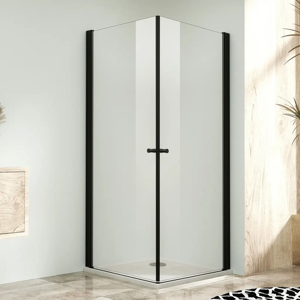 WellMall Sprchová zástěna 95x95, oboustranně otevírací, čirá, černá -  ALFA DUE 8595703847073