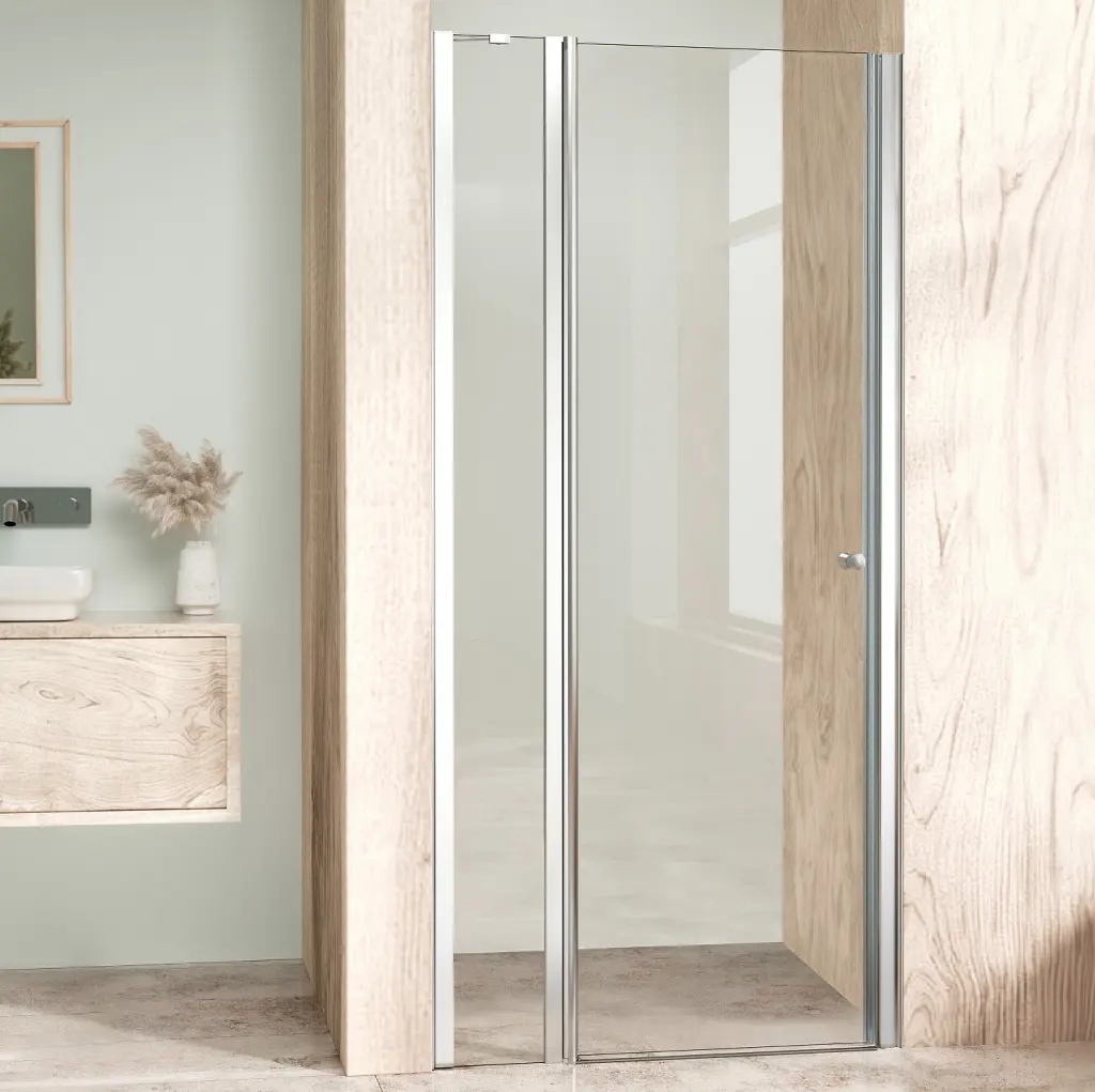 WellMall ALFA LINE Chrom 115 Čiré Sprchové dveře jednokřídlé s pevnou stěnou v rovině (75+40) 8595703836800