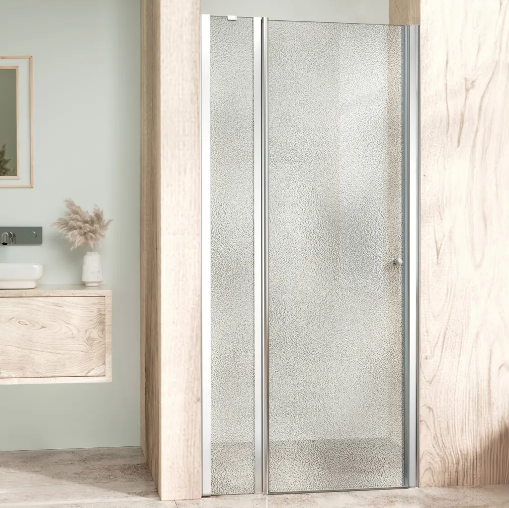 WellMall ALFA LINE Chrom 115 Grape Sprchové dveře jednokřídlé s pevnou stěnou v rovině (75+40) 8595703839030