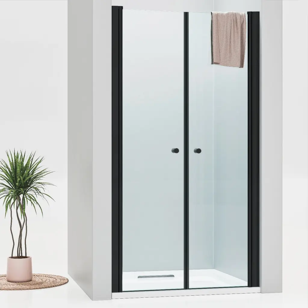 WellMall BETA Black 75 Čiré Sprchové dveře do niky dvoukřídlé černé 8595703836039