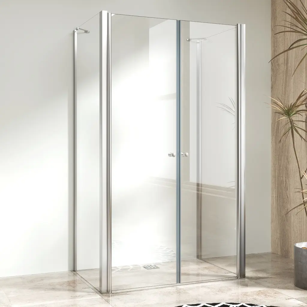 WellMall Sprchový kout s dvoukřídlými dveřmi 90x90x90, třístranný, čiré, chrom - BETA COMBI II 8595703855993