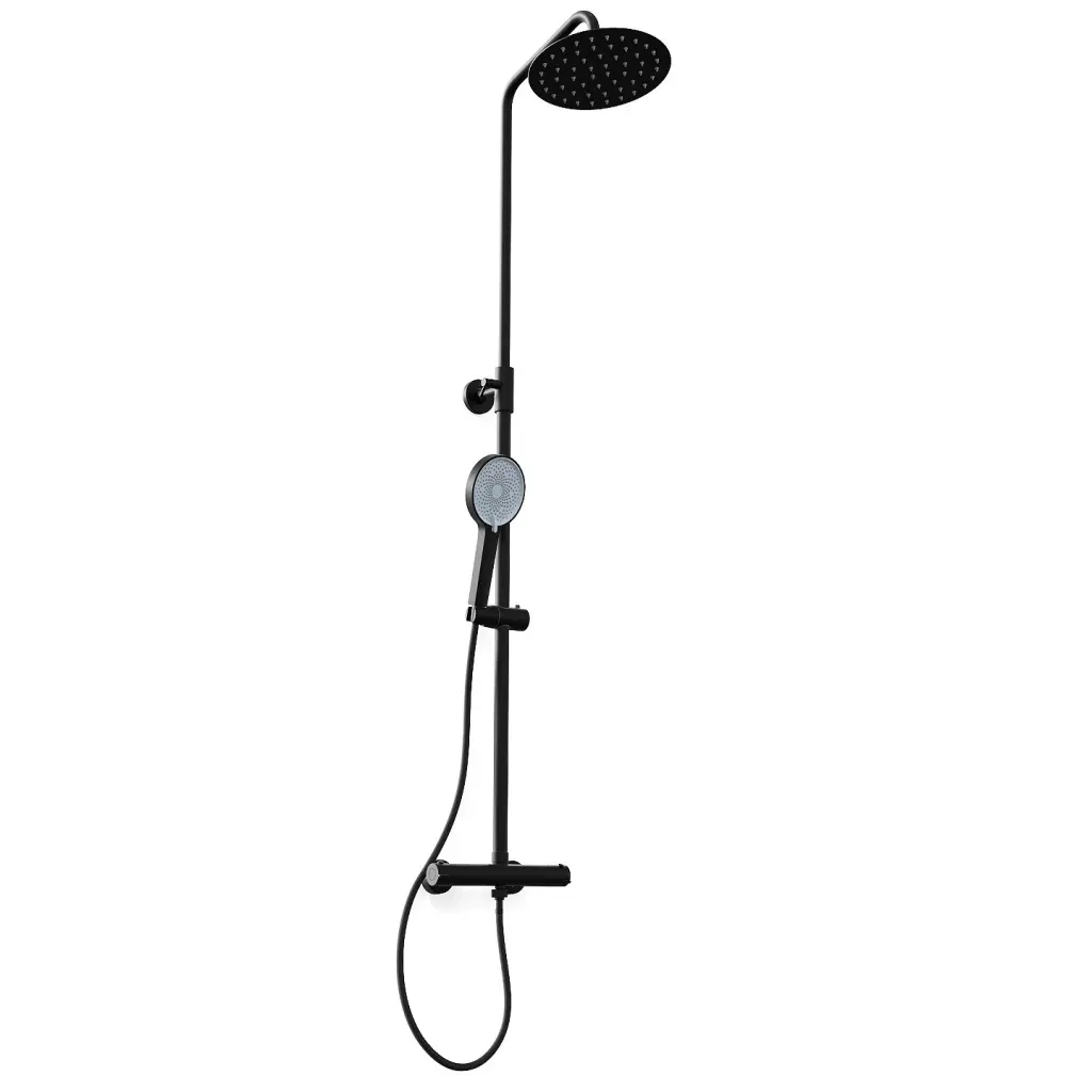 WellMall EAST Black Sprchový set s termostatickou baterií - kulatý- černý 8595703842474