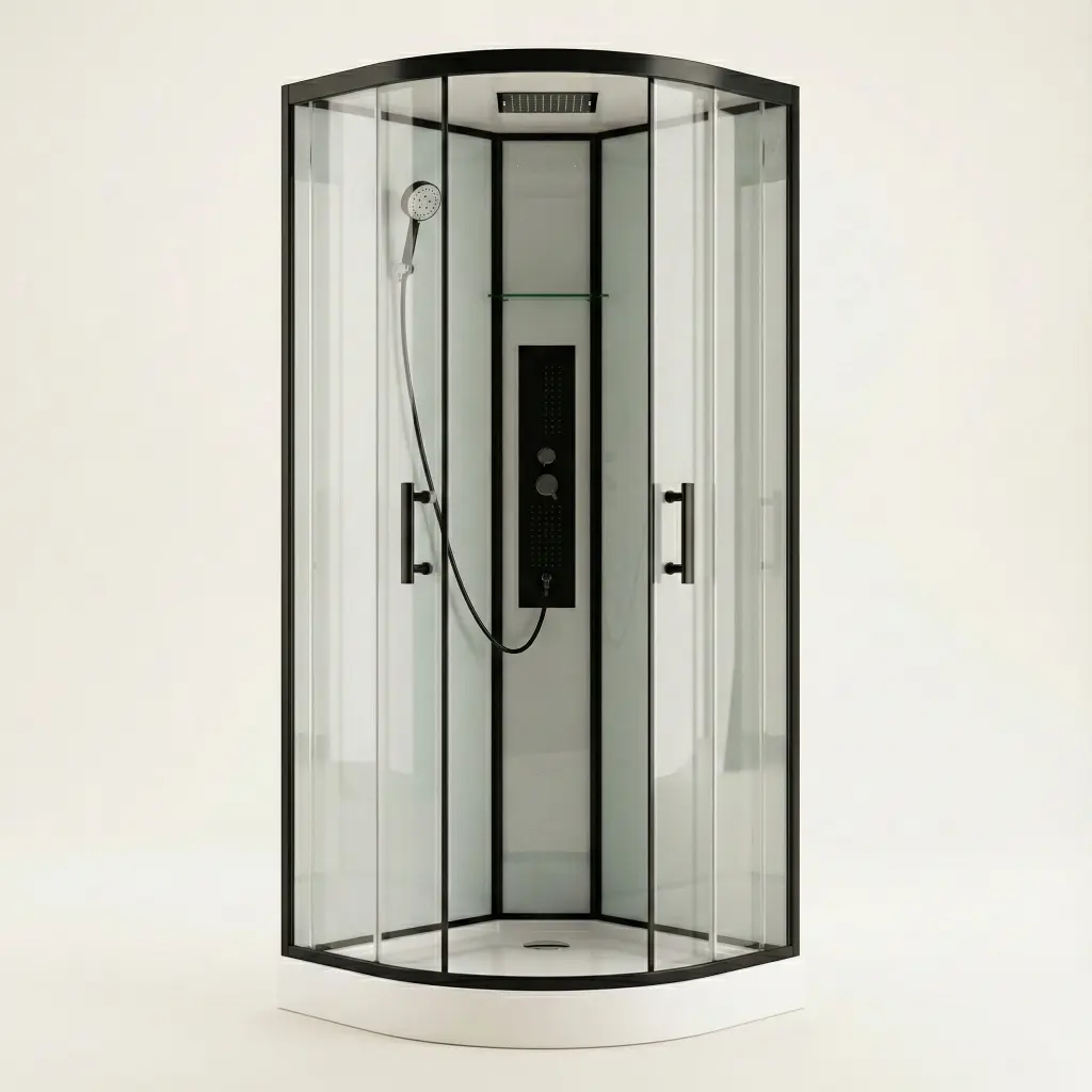 WellMall GLASS 90x90x225 Černý Masážní sprchový box čtvrtkruhový 8595703850028