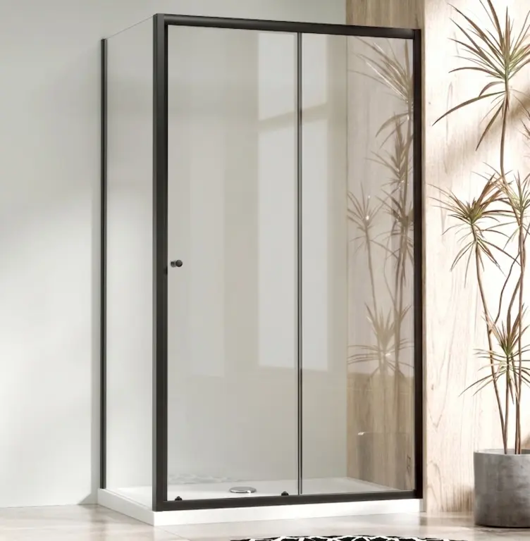 WellMall Sprchový kout s posuvnými dveřmi a mramorovou vaničkou 120x80, černá, čiré - NICOL ROCKY 8595703856891