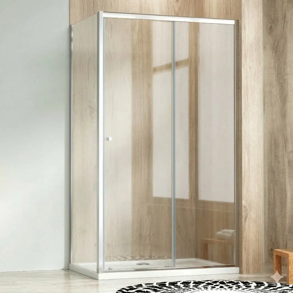 WellMall Sprchový kout s posuvnými dveřmi a mramorovou vaničkou 120x80, chrom, čiré - NICOL ROCKY 8595703854651