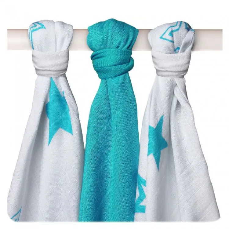 Kikko Bambusové pleny XKKO BMB Turquoise Stars MIX 70x70cm 3ks