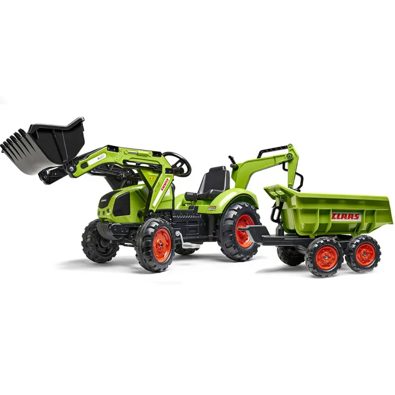 Falk CLAAS AVEC Zelený šlapací traktor s přívěsem od 3 let s vlečkou