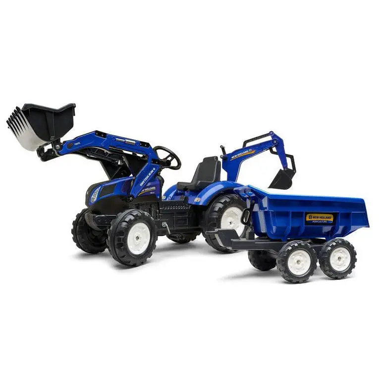 FALK Šlapací traktor 3090W New Holland T8 s nakladačem, rypadlem a maxi přívěsem