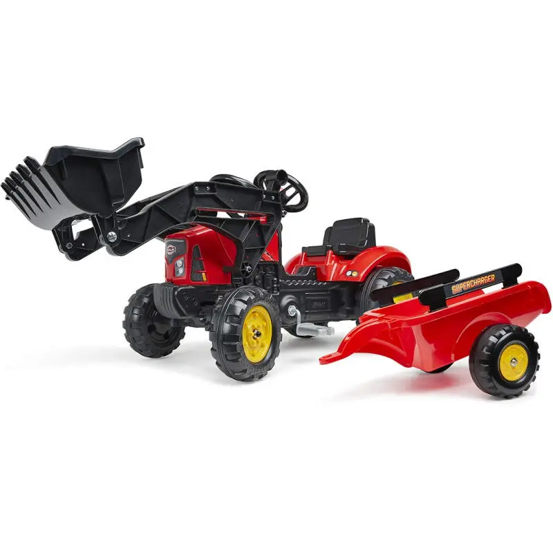 Falk Šlapací traktor 2030M Red Supercharger pedal charger s odpojitelnou vlečkou