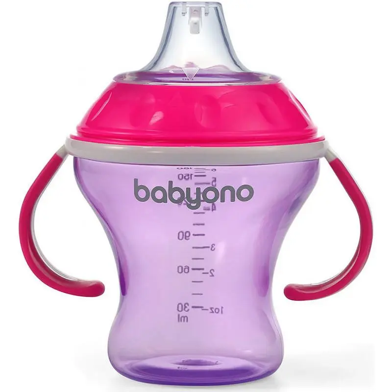 Baby ONO BABYONO Hrneček nekapající s měkkým náustkem Natural Nursing 180 ml růžový