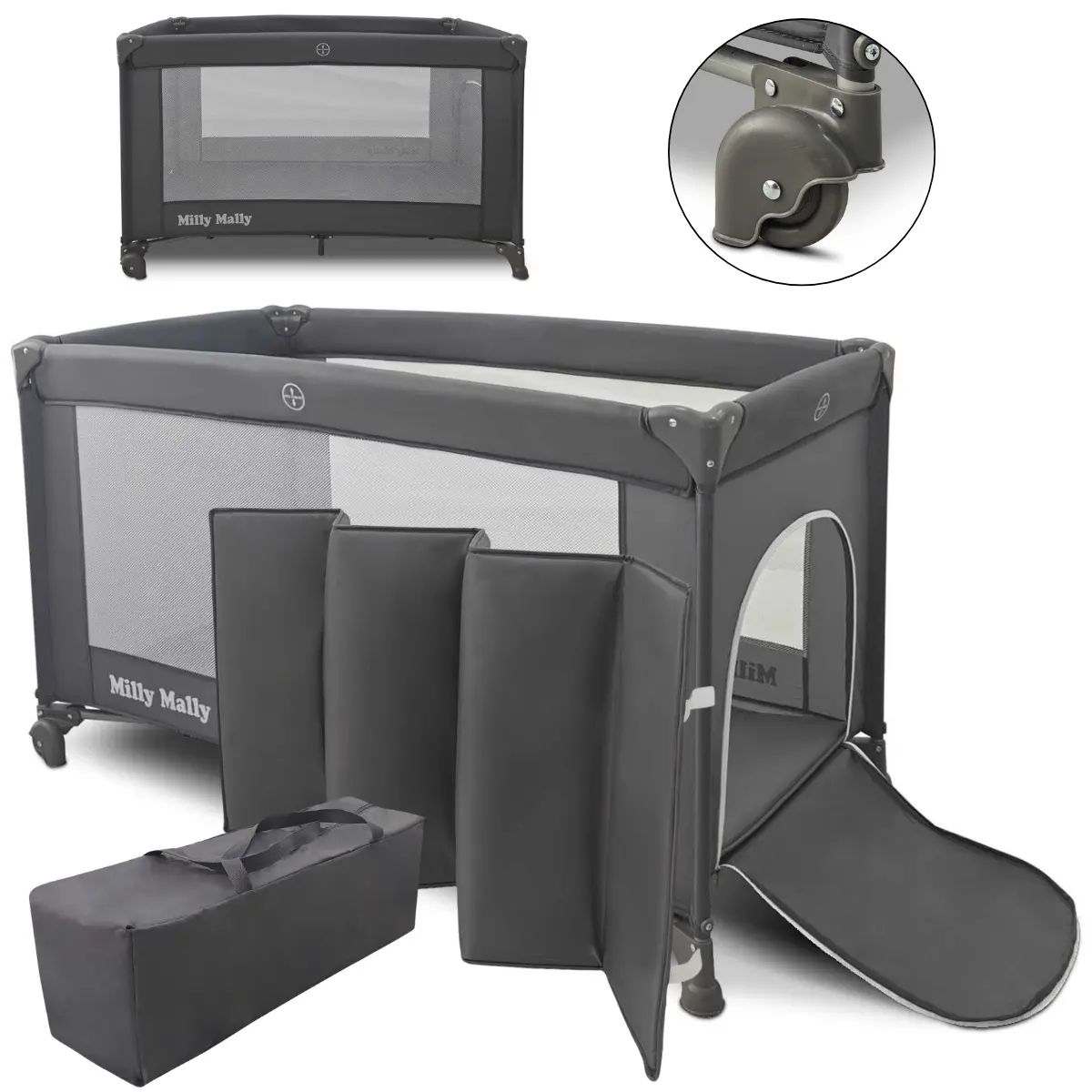 Milly Mally Cestovní postýlka Mirage Dark Grey