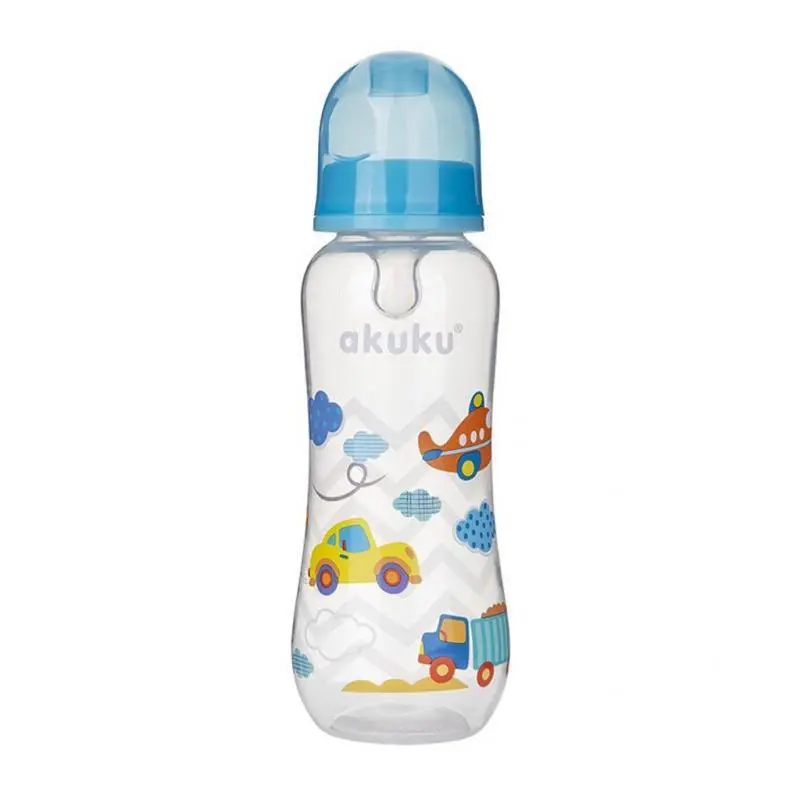 Akuku Kojenecká láhev s obrázkem 250 ml autíčka modrá