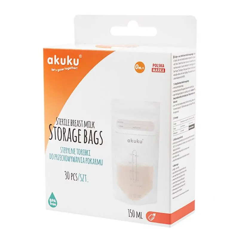Akuku Sterilní sáčky pro skladování mateřského mléka a pokrmů 150ml 30ks