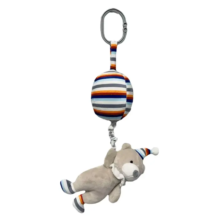Teddies Medvěd s balónem plyš 30cm závěs na postýlku/kočárek nat hrací strojek béžový na kartě v sáčku