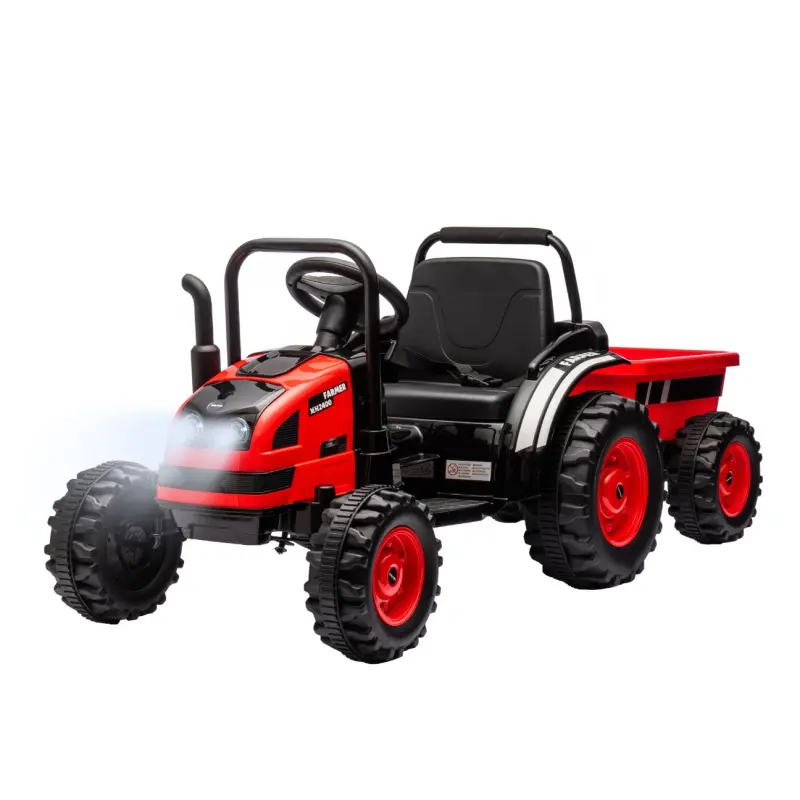 Elektrický traktor s přívěsem Farmer Červený - na nabíjení