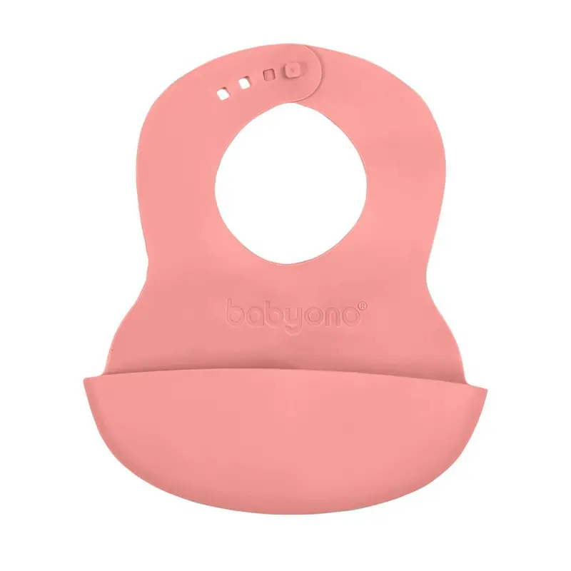 Baby ONO Nastavitelný plastový bryndák s kapsičkou růžový