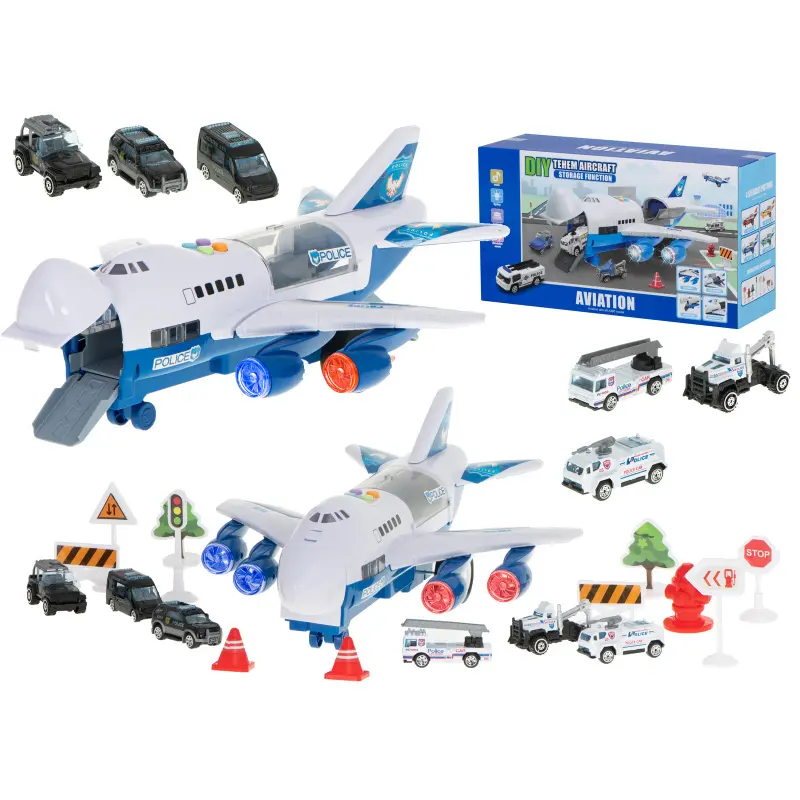 Letadlo Transporter + 6 vozů policie boční/přední