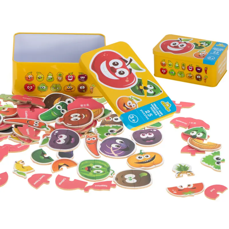 Ovocné/zeleninové puzzle v plechové krabičce 25 ks