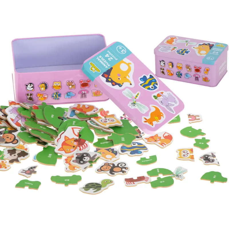 Puzzle v plechovce zvířata 24 hádanek
