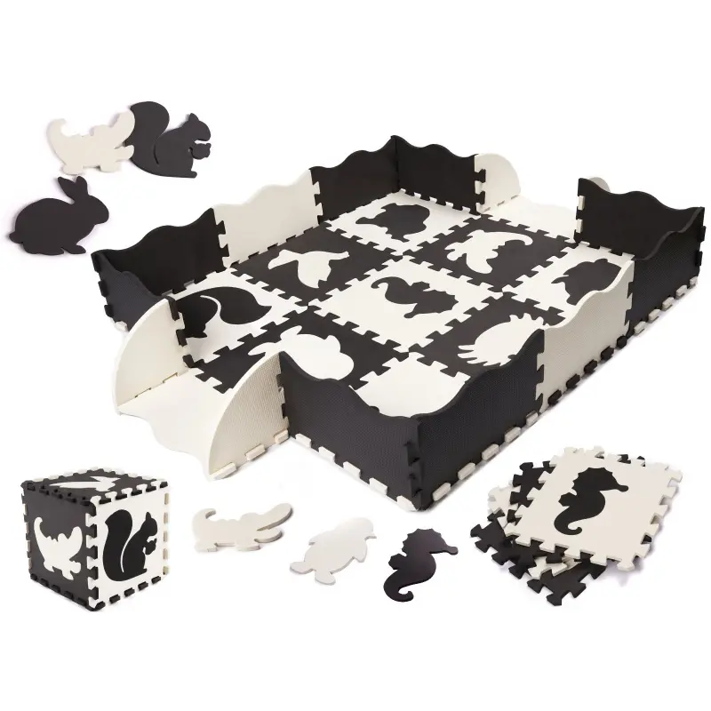 Dětská pěnová hrací podložka puzzle - ohrádka pro děti 25 kusů černá a bílá