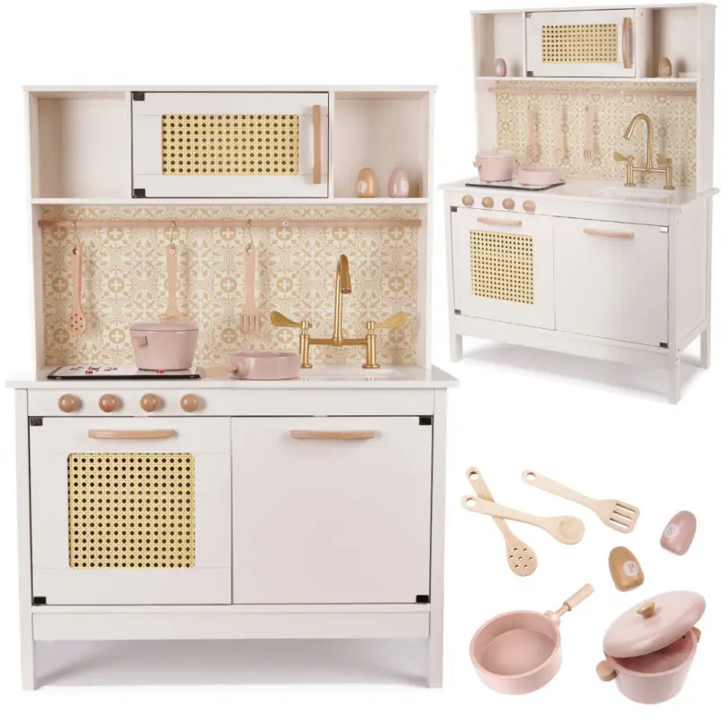 Dřevěná dětská retro kuchyňka Boho z MDF | Stylová kuchyňka s doplňky pro holčičky