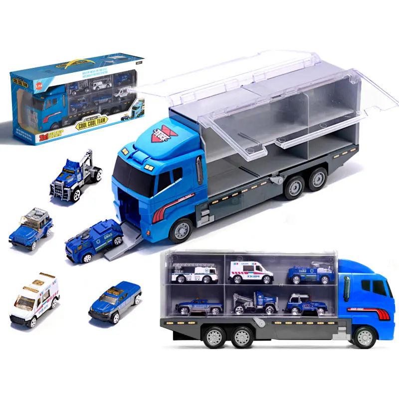 Transporter truck TIR launcher + kovová auta policie